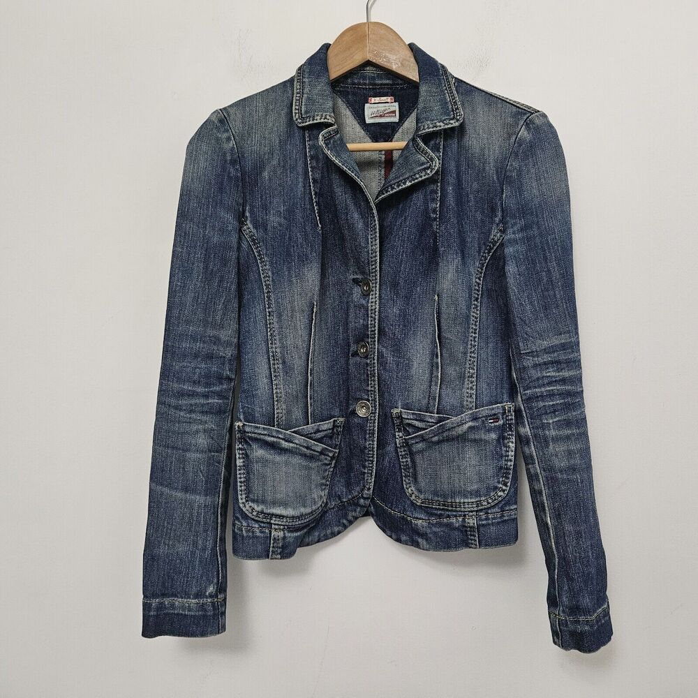 TOMMY HILFIGER Vintage Women's Blue Denim Blazer Jeans Jacket Size XS - Picture 1 of 7